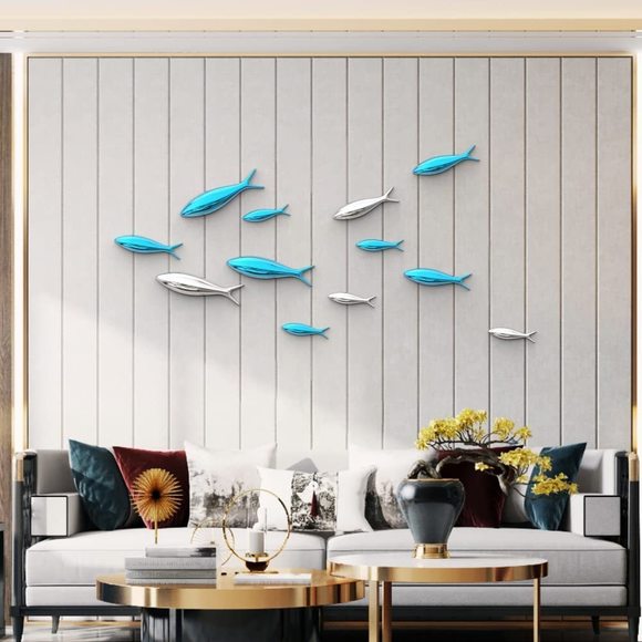 Fish Wall Decor, Blue Plating Nautical Ocean Patio Wall Decor, 12 Pack Of Diy✨ - Picture 3 of 6